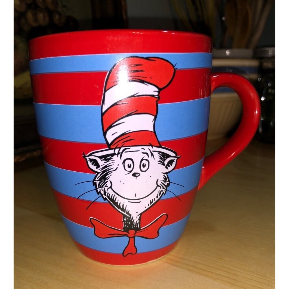 Dr. Seuss Cat In The Hat Mug‎ 12 Oz Red & Blue Striped Ceramic Coffee Cup